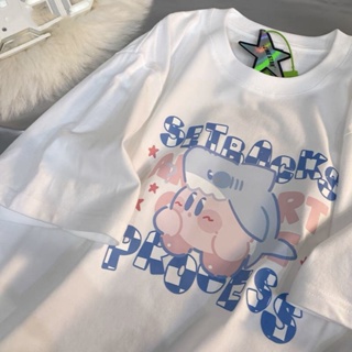 เสื้อคู่ Kirbys Dream Land เสื้อยืดผู้หญิงฤดูร้อนรุ่น Shark Kirby เวอร์ชั่นเกาหลีใหม่ เสื้อผู้หญิง