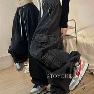 2TOYOUNG กางเกงขายาว คาร์โก้ กางเกง เชือกอเมริกันคลาสิค Cargo pants 2023 NEW AG081107