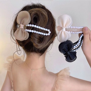 Super immortal pearl hairpin in summer advanced feeling on the back of the head bow headdress 2022 new high-end hair clip