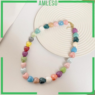 [Amleso] สร้อยคอลูกปัดเซรามิค รูปหัวใจ น้ําหนักเบา หลากสี เครื่องประดับ สําหรับผู้หญิง