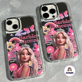 เคสโทรศัพท์มือถือกระจก กันกระแทก ลายเจ้าหญิงบาร์บี้ สําหรับ Iphone 11 13 14 Pro Max 12Pro 15 Promax XS XR