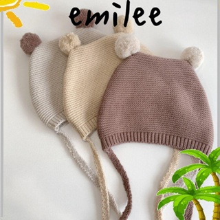 Emilee หมวกถัก ป้องกันหู สีพื้น แฟชั่นฤดูหนาว สําหรับเด็กผู้หญิง