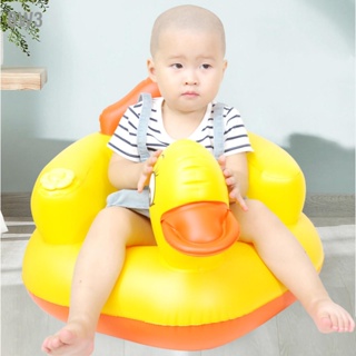 BW3 เก้าอี้ทานอาหารเป่าลม PVC เป็ดน้อยสีเหลืองหนาโซฟาเป่าลมพร้อมเก้าอี้หัดเดินสำหรับเด็ก