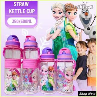 กระติกน้ำการ์ตูน Disney เด็ก Straw Kettle Cup Princess Spider Man ชายหญิงขวดน้ำเด็กอนุบาลนักเรียนประถมถ้วยน้ำพลาสติก