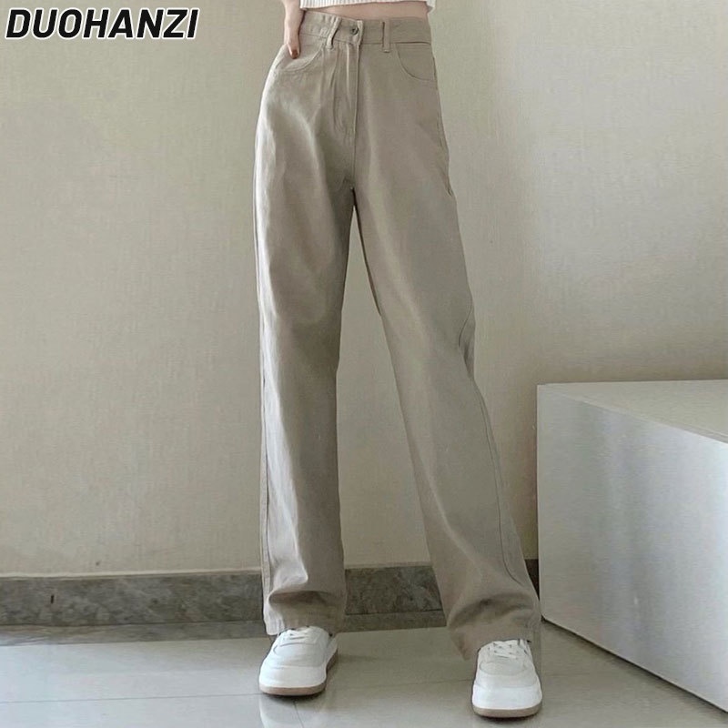 duohanzi-กางเกงยีนขากว้าง-เอวสูง-ลําลอง-สีกากี-สําหรับผู้หญิง