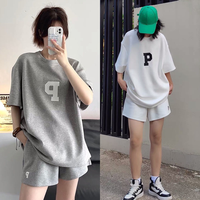 ชุดกีฬา-เสื้อแขนสั้น-กางเกงขาสั้น-ปักลาย-ทรงหลวม-เข้ากับทุกการแต่งกาย-แฟชั่นฤดูร้อน-สไตล์ตะวันตก-สําหรับผู้หญิง-จํานวน-2-ชิ้น