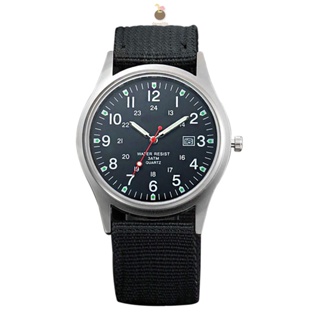 นาฬิกาข้อมือควอทซ์อะนาล็อก ผ้าแคนวาส กันน้ํา สไตล์ทหาร สําหรับผู้ชาย