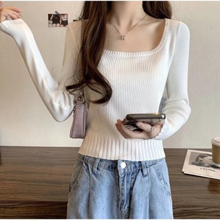881 เสื้อกันหนาวแขนยาว คอสี่เหลี่ยม ผ้าเรยอน เอวสูง สีขาว สําหรับผู้หญิง LC98