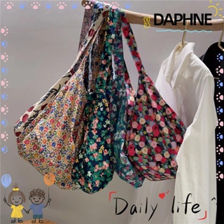 Daphne กระเป๋าสะพายไหล่ กระเป๋าถือ ผ้าฝ้าย ผ้าแคนวาส ลายดอกไม้ ขนาดใหญ่ จุของได้เยอะ หรูหรา สําหรับสตรี