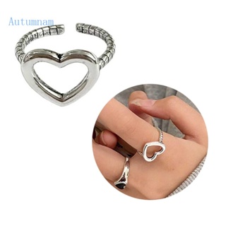 Autu แหวนแฟชั่น รูปหัวใจ กลวง ปรับขนาดได้ สีดํา สไตล์วินเทจ 2023