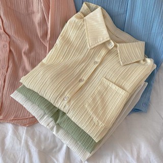เสื้อเชิ้ตแขนยาว คอปกโปโล ทรงหลวม เข้ากับทุกการแต่งกาย แบบเรียบง่าย แฟชั่นฤดูใบไม้ร่วง สไตล์เกาหลี และฮ่องกง สําหรับผู้หญิง