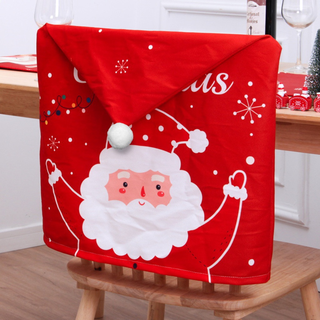 christmas-ผ้าคลุมเก้าอี้-พิมพ์ลายซานตาคลอส-สโนว์แมน-ใช้ซ้ําได้-สําหรับตกแต่งบ้าน-เทศกาลคริสต์มาส
