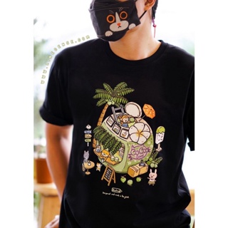 Black T-shirt "Coco Cafe" T-shirt เสื้อยืดคุณภาพสีดำ premium cotton100 comp ลายคาเฟ่ ร้านมะพร้าว