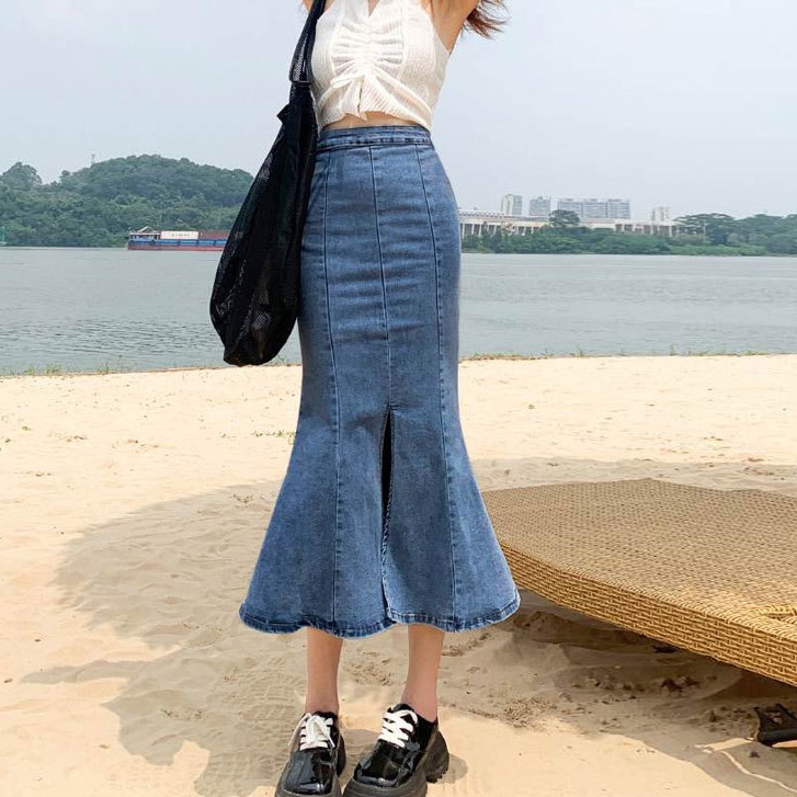 fashion-กระโปรงยีนส์ผู้หญิงทรงหางปลา-รุ่น-w008