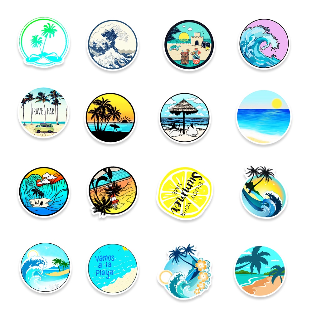 พร้อมส่ง-ins-style-travel-ocean-pattaya-beach-summer-sticker-สติกเกอร์กันน้ำรูปแบบที่แตกต่างกัน-50ชิ้น