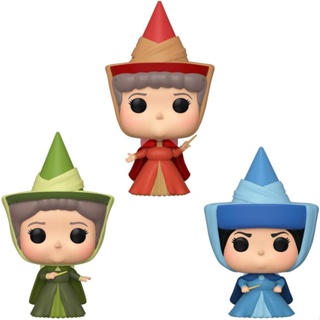 Funko Pop! Disney: Sleeping Beauty - Flora, Fauna, &amp;amp; ฟิกเกอร์ไวนิล Merryweather Fairy Godmother สําหรับตกแต่งบ้าน 3 แพ็ค