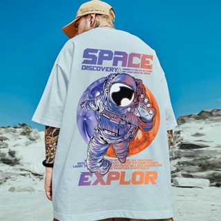 S-8XL National tide hip-hop oversize couples trend cool spaceman short-sleeved T-shirt men and women tide brand Hon_01