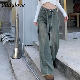 DaDulove💕 New American Style Retro Washed Jeans Strap High Waist Loose Wide Leg Pants Large Size Trousers