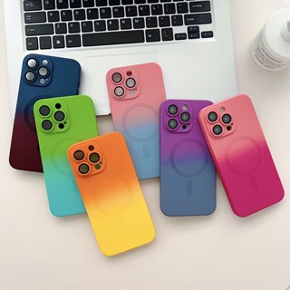 เคสโทรศัพท์มือถือ TPU แบบนิ่ม ไล่โทนสี พร้อมแหวนแม่เหล็ก สําหรับ iPhone 14 Pro 13 12 Max 11 Plus