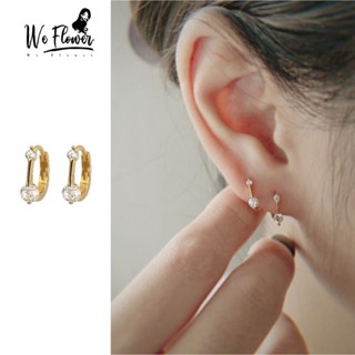 We Flower ต่างหูห่วง เงิน 925 ประดับเพทาย คริสตัล ทอง 14K ทรงกลม เรขาคณิต หรูหรา เครื่องประดับแฟชั่น สไตล์เกาหลี ของขวัญ สําหรับผู้หญิง