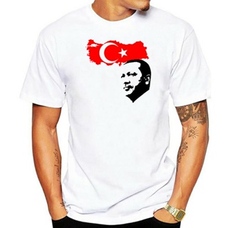 เสื้อยืดผ้าฝ้ายพิมพ์ลายแฟชั่น เสื้อยืดลําลอง แขนสั้น คอกลม พิมพ์ลาย Recep Tayyip Erdogan Face Turkey President With Coun
