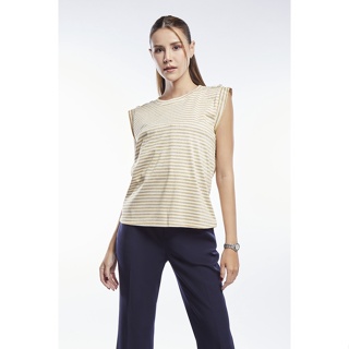 ESPADA เสื้อนิตแขนกุดแต่งเส้นด้ายรูเล็กซ์ ผู้หญิง สีทอง | Sleeveless Knit Top with Gold Lurex | 4684
