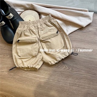 พร้อมส่ง กางเกงขาสั้นลําลอง ทรงหลวม มีกระเป๋าใหญ่ สไตล์เกาหลี ญี่ปุ่น แฟชั่นฤดูร้อน สําหรับเด็กผู้ชาย