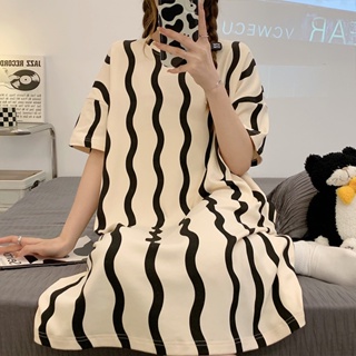 Summer new striped sweet pajamas Womens casual and comfortable short-sleeved nightdress home clothes