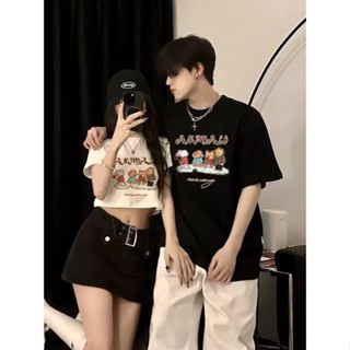 เสื้อครอปท็อปแขนสั้น พิมพ์ลายการ์ตูนน่ารัก แฟชั่นฤดูร้อน สไตล์เกาหลี สําหรับผู้หญิง