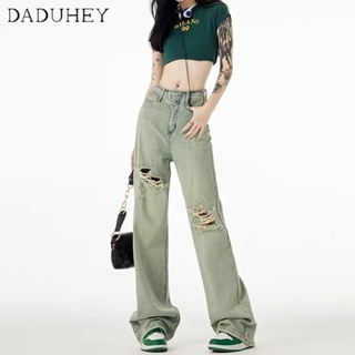 DaDuHey🎈 American Style Retro Ins Retro Ripped Jeans Womens High Waist Wide Leg Plus Size Casual Mop Pants