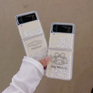 SANRIO เคสโทรศัพท์มือถือแบบนิ่ม กันกระแทก มีทรายไหล ลายการ์ตูนซานริโอ้ เมโลดี้ ชินนาม่อนโรลน่ารัก สําหรับ Samsung Galaxy Z Flip 4 5G Z Flip 3