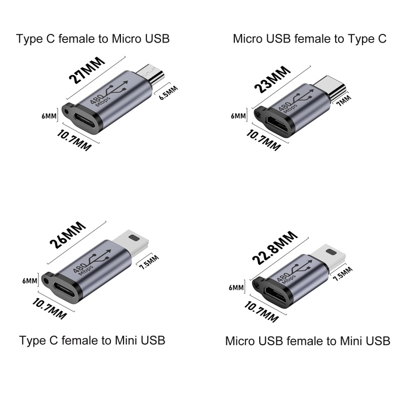 bt-ตัวเชื่อมต่อแปลง-micro-usb-เป็น-typec-mini-usb-รองรับการชาร์จซิงค์ข้อมูล-480mb
