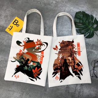 กระเป๋าถือ กระเป๋าช้อปปิ้ง ผ้าแคนวาส พิมพ์ลายอนิเมะ Genshin Impact Game Ulzzang Q6GX