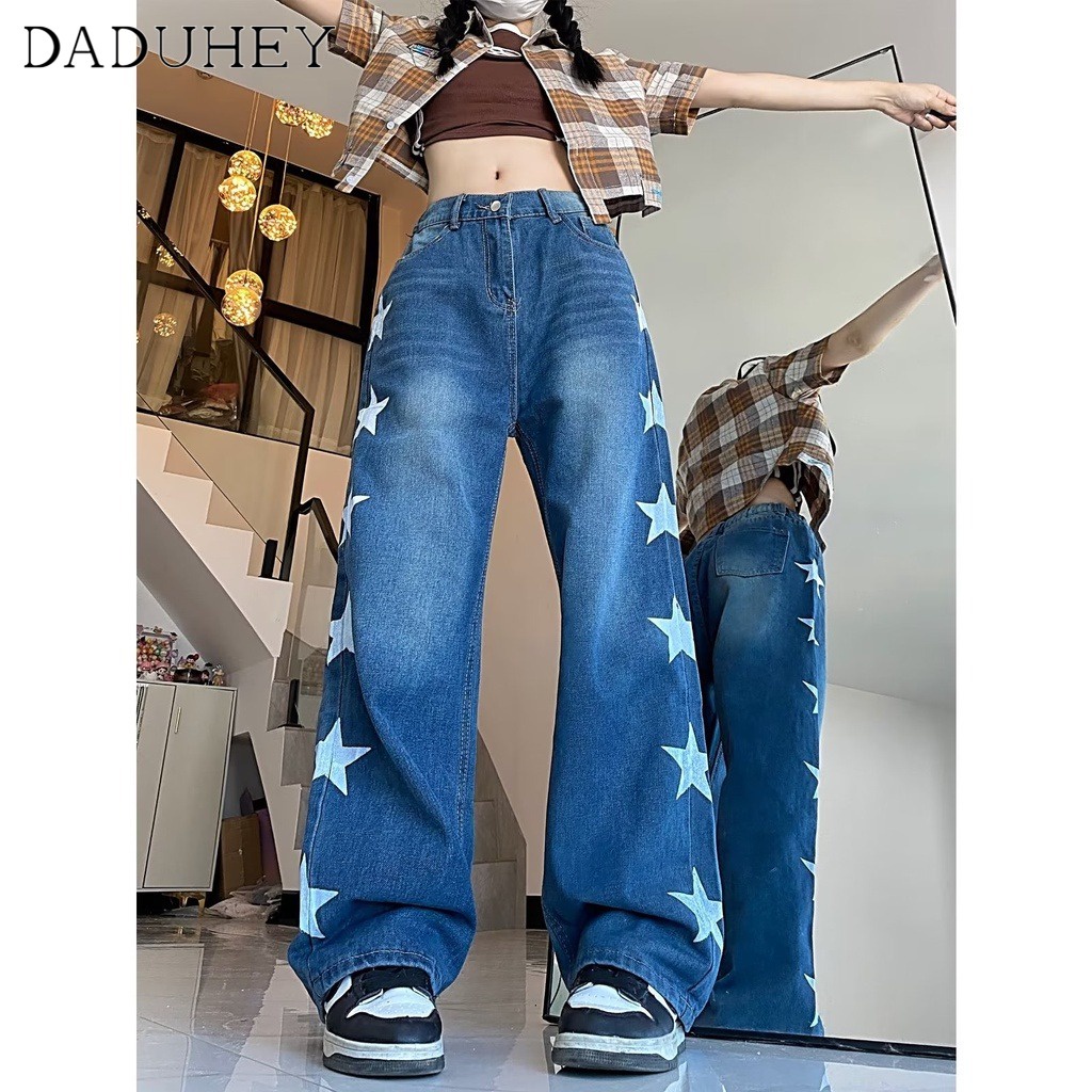 daduhey-new-american-style-ins-high-street-star-print-jeans-niche-high-waist-loose-wide-leg-pants-plus-sizepants