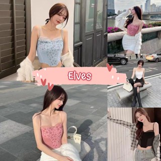 Elves✨พร้อมส่ง✨ เสื้อสายเดี่ยว มีฟองน้ำในตัว สม๊อคหลังยืดนิดๆ ลายดอกไม้ มี4สี  ~FY0511/FY0512-DD~