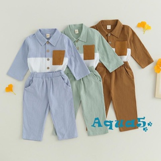 Aqq-2 ชิ้น เด็กทารก ฤดูใบไม้ร่วง ชุดเสื้อแขนยาว สีตัดกัน + กางเกง ชุดเสื้อผ้าเด็กวัยหัดเดิน