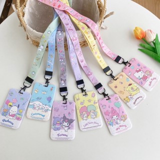 SANRIO กระเป๋าใส่บัตร แบบแข็ง พร้อมเชือกคล้องคอ ลาย Kuromi Cinnamoroll สําหรับนักเรียน