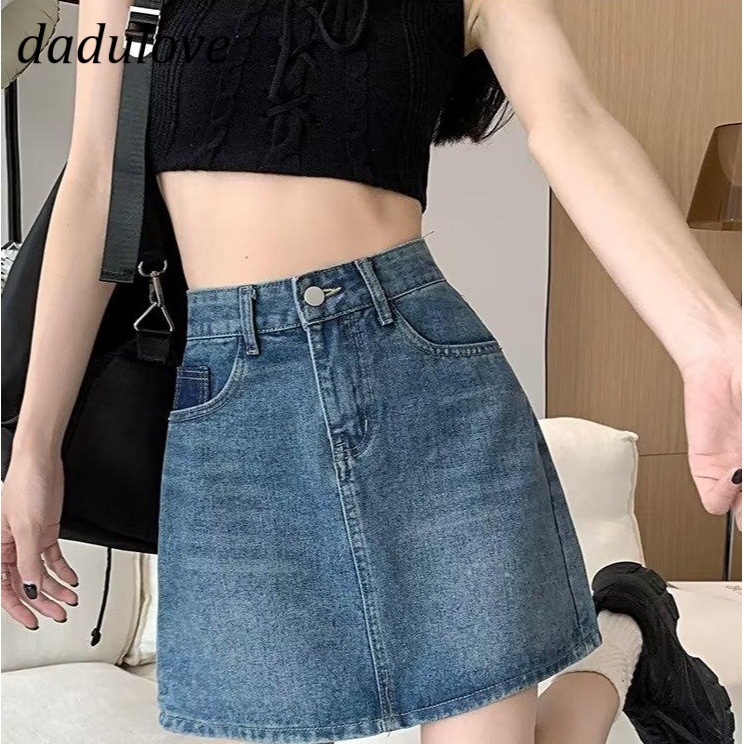 dadulove-new-korean-version-of-ins-thin-retro-denim-skirt-niche-high-waist-a-line-skirt-package-hip-skirt