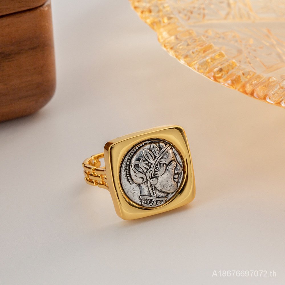 แหวนชุบทอง-18k-ทองแดง-รูปเหรียญกรีซโบราณ-แนวเรโทร-เครื่องประดับ-สําหรับผู้หญิง