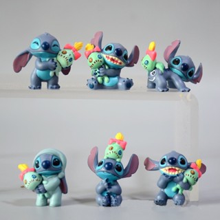 ของเล่นโมเดลฟิกเกอร์ Lilo and Stitch the cute Stitch and Scrump microlandschaft 6 ชิ้น