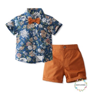 Babyclothes- เด็กผู้ชาย ฤดูร้อน เสื้อผ้า ดอกไม้ / ใบไม้ พิมพ์ลาย แขนสั้น ผูกโบว์ เปิดลง ปกเสื้อ ท็อปส์ กางเกงขาสั้น 2 ชิ้น ชุด