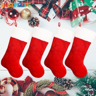 ถุงเท้า ผ้าฟลีซ แบบสั้น สีแดง ขนาด 42 ซม. สําหรับแขวนตกแต่งบ้าน เตาผิง คริสต์มาส