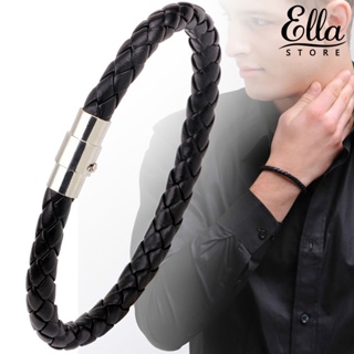 Ellastore123 สร้อยข้อมือหนังถัก พร้อมหัวเข็มขัดไอซี อเนกประสงค์ สําหรับผู้ชาย ครบรอบ