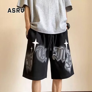 ASRV กางเกงขาสั้นผู้ชาย ออกแบบบุคลิกภาพแบรนด์แฟชั่นอินเทรนด์พิมพ์กางเกงขาสั้นกีฬาอเมริกันหลวมสบาย ๆ