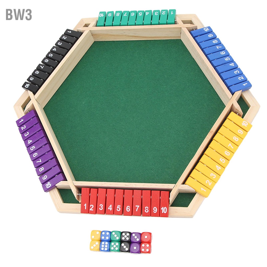 bw3-shut-the-box-dice-game-ผู้เล่น-6-คน-โต๊ะไม้ด้านสี-with-12