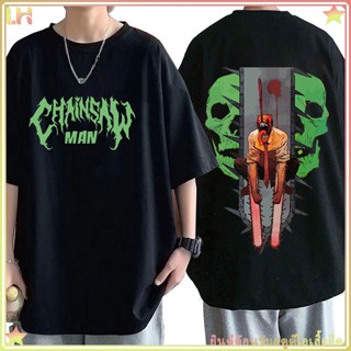 คนรัก เสื้อยืดอะนิเมะ Chainsaw Man-Denji ลายการ์ตูนตลกเสื้อผ้าฝ้ายสำหรับผู้ชาย การพิมพ์