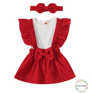 Babyclom- ชุดรอมเปอร์ แขนสั้น สีขาว + กระโปรงแขวน สีพื้น + ที่คาดผม ฤดูร้อน สําหรับเด็กผู้หญิง