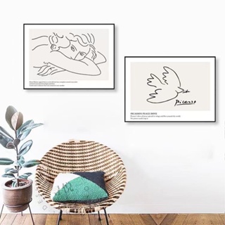 ภาพวาดจิตรกรรมฝาผนัง สไตล์นอร์ดิก สําหรับแขวนตกแต่งบ้าน ห้องนั่งเล่น เส้น นกพิราบสันติภาพ ห้องนอน ของขวัญ ของตกแต่งห้องนอน  กรอบรูป ตกแต่งบ้าน ตกแต่งห้อง
