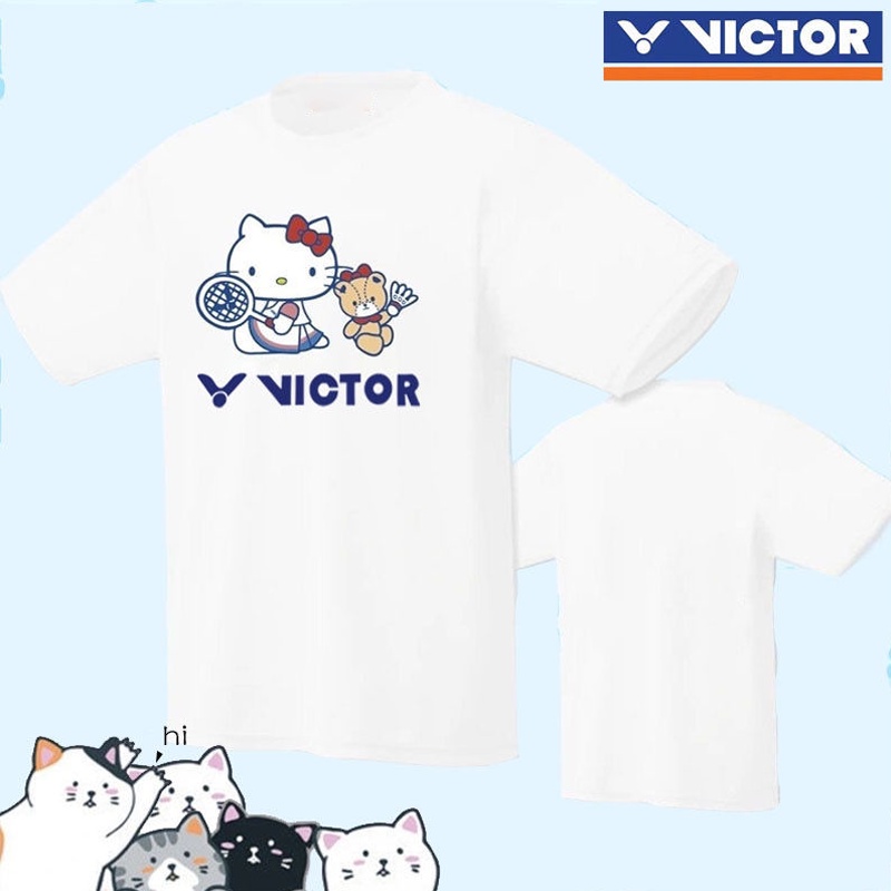 เสื้อยืดแขนสั้น-victory-hello-kitty-ร่วมเสื้อแบดมินตันฤดูร้อน2023บุคลิกใหม่