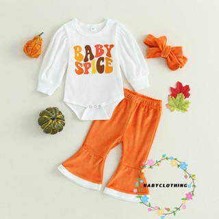 Babyclothes- ชุดรอมเปอร์ แขนยาว พิมพ์ลายตัวอักษร สีขาว และกางเกง ที่คาดผม สําหรับเด็กทารกผู้หญิง 3 ชิ้น